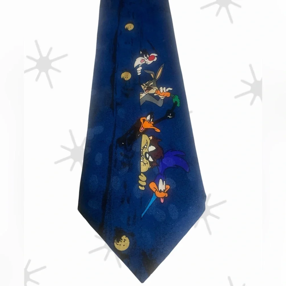 Looney‎ Tunes Characters Tie Vtg 1995 Blue/Blk EUC
